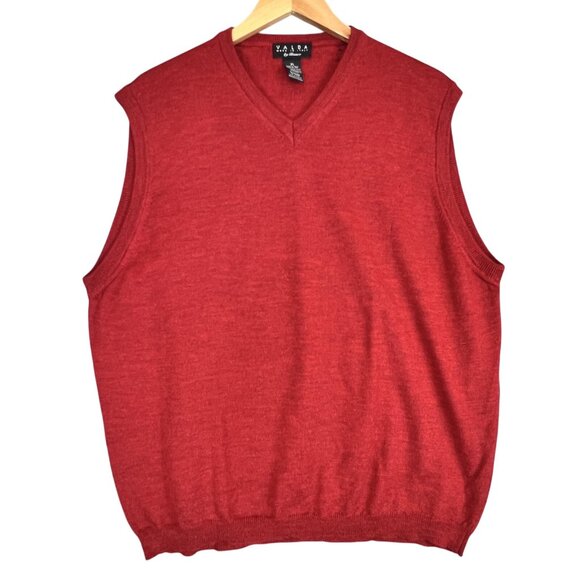 Valda  Mens XL SweaterVest Red Merino Wool Extrafine Pullover Preppy Knit Italy - Picture 7 of 9